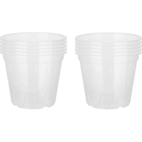 Pots à orchidées - 10 pièces - 7 pouces - Plastique transparent avec trous de drainage et soucoupes incluses pour un arrosage optimal (1/4)