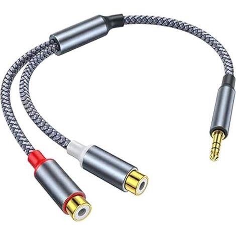 Longziming - Adaptateur 3,5 mm vers RCA - Câble AUX vers RCA - Câble audio stéréo - Connecteur RCA plaqué or 24 carats - Câble audio HiFi - Nylon et PVC - Blindage tressé - Longueur compacte de 25 cm (1/5)