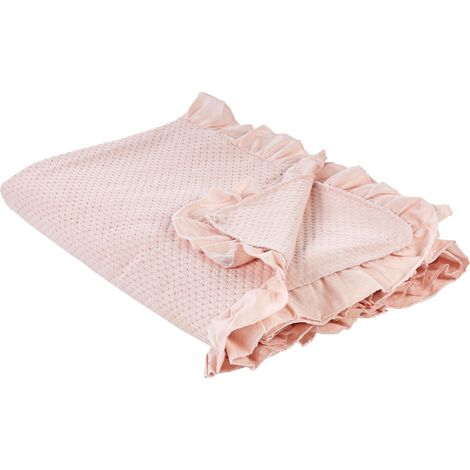 Couvre-lit Jeté Décoratif avec Froufrous 220 x 200 cm en Coton Rose Pastel Hatton