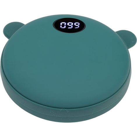 Chauffe-mains rechargeable Ours mignon 5200 mAh 3 modes de température, format paume, pour téléphone et tablette, vert hiver, oreilles d'ours (1/5)