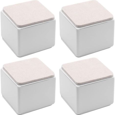 Lot de 4 rehausseurs de lit autocollants, carrés et robustes, en acier carbone, pour table et canapé, ajoutant 5 cm de hauteur avec patin en feutre, blancs (1/4)
