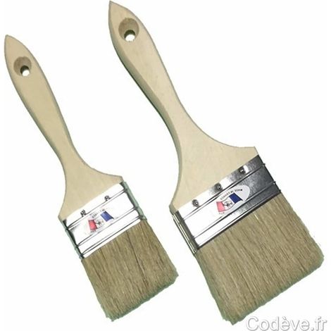 Codève Bois – Pinceau plat 80 mm – Poils épais en soie – Virole laiton pour maintien – Convient pour produits eau ou solvant