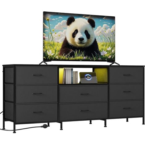 Meuble TV, Design en Fer et Bois, Rangement Média Polyvalent, Gris (1/2)
