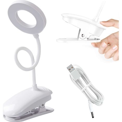 Lampe De Bureau Led Ring - Blanche - Sans Fil - À Clip - Flexible (1/4)