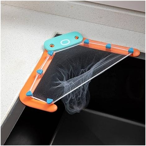 Crépine d'angle pour évier de cuisine, bouchon de vidange en forme de pieuvre, crépine triangulaire pour poubelle, filtre à déchets alimentaires, panier de vidange suspendu (1/5)