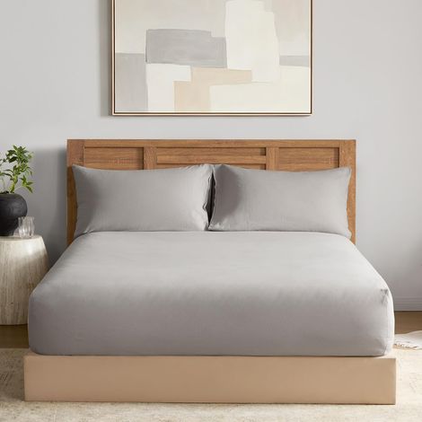 Drap Housse Mixte Lin Coton, 140x200 cm, Profondeur de Poche 30 cm, Tissu Respirant et Doux, Housse de Matelas Haute, Gris (1/5)