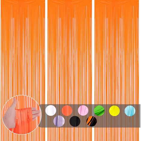 3 pièces Rideau Métallique de Frange Macaron Orange,1mx2m Scintillants Foil Rideau Shimmer Brillants Decoration Anniversaire Photo Fond,pour Deco Porte Fenetres,Disco,Scintillant Mariage,Maison,Fête (1/5)