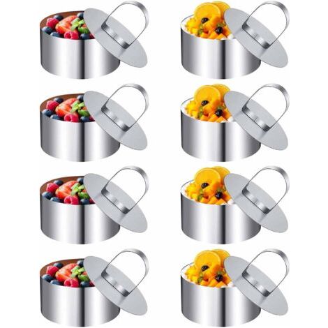 Cercle a Patisserie, Emporte Piece Rond, 8 Pièces Emporte Piece Patisserie, Cercle Patisserie, 8cm avec Couvercle Convient pour Desserts Biscuits Pâtisseries Gâteaux Mousses(Argent) (1/5)