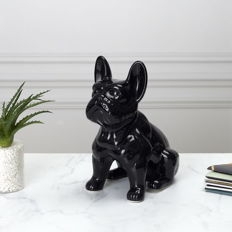 Statuette - HOME DECO FACTORY - Bulldog - Céramique - Multicolore - Noir