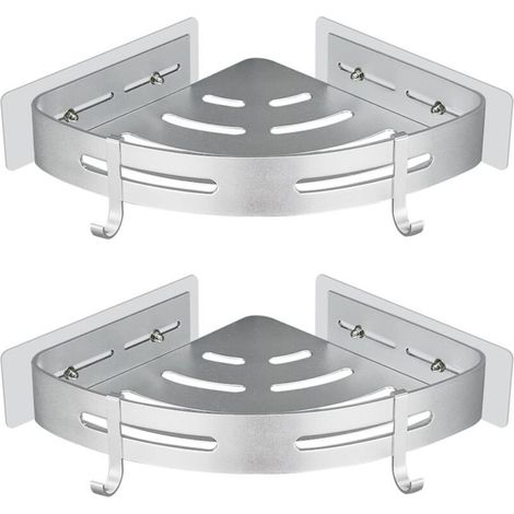 No Drilling Adhesive Shower Corner Shelf, Corner Shower Caddy, Bathroom Organizer, Silver Aluminum, Wall Mount, 2 Pack, Shower Shampoo Holder (1/5)