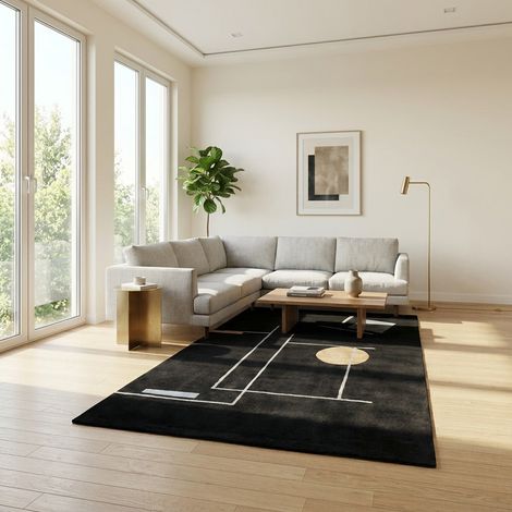 Tapis design LivelyPatterns - Designertapis - 180x120cm, Rectangular - 80% Laine vierge, 20% Soie de bambou - Tufté main - Noir