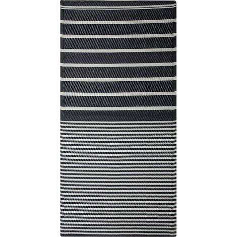 Tappeto da Esterno Nero Opaco Sintetico Geometrico a Righe 90 x 180 cm Haldia (1/5)