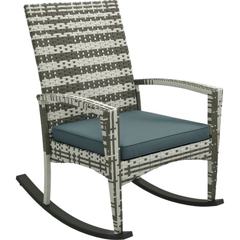 Outsunny PE Rattan Garden Rocking Chair, Outdoor Rocking with Cushion, 160 KG Capacity Wicker Garden Armchair Rocker with Metal Frame for Patio, Porch, Balcony, Light Grey