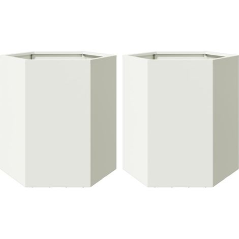 Vaso per fioriera aiuola rialzata piante fiori giardino terrazze set da 2 esagono 46 x 40 x 45 cm acciaio bianco 020039073