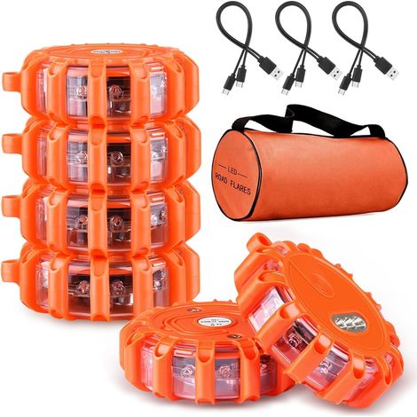 Gyrophare LED,Clignotant Routier LED,Indicateur de disque d'urgence rechargeable USB avec 9 modes de clignotement,câble de charge 2 en 1 et chargeur camion clignotant lumière d'avertissement