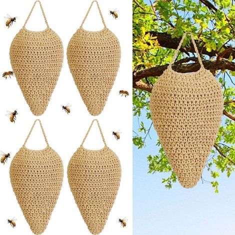 4 grandi nidi di vespe all'uncinetto da appendere, alveare artificiale da appendere, esca repellente per vespe per esterni, decorazione nido di vespe reggiseno (1/5)