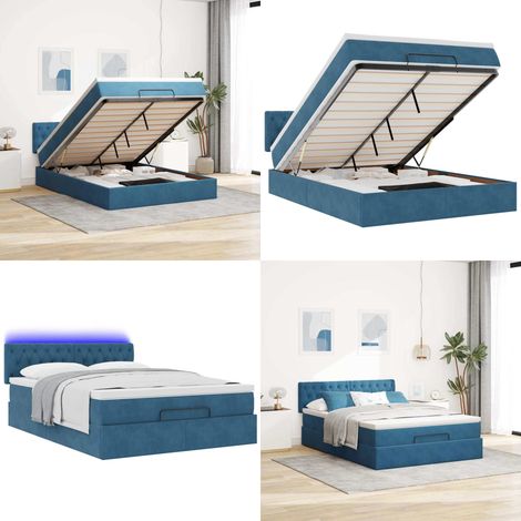 vidaXL Cadre de lit ottoman avec matelas bleu foncé 140x190 cm velours (1/5)