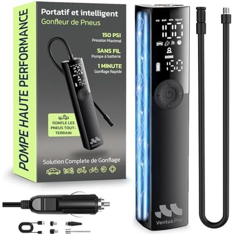 Compresseur à Air Portatif, Gonfleur de Pneu Premium, 2X Plus Rapide, 150PSI Pompe pour Pneus Voiture avec Câble 12V SUV & Tout-Terrain, Arrêt Automatique T01 - (1/5)