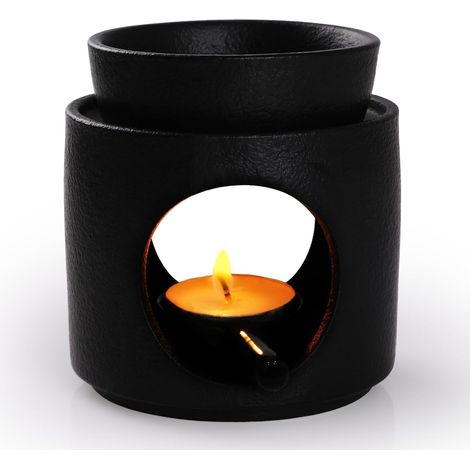 Bruciatore per cera profumata in ceramica con portacandelina, nero, per casa e camera da letto. (1/5)