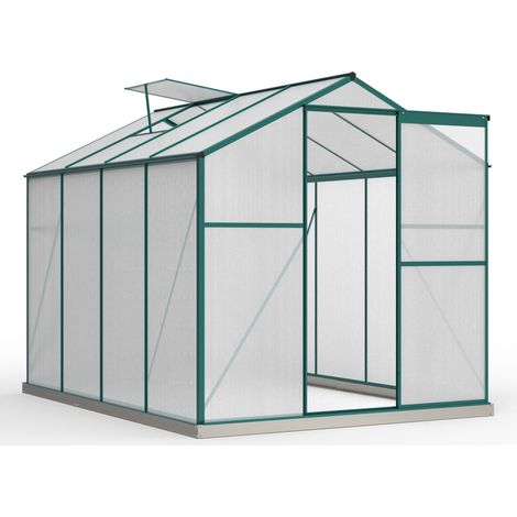 CHICFURN Invernadero de jardín de aluminio 253 x 190 x 200 cm verde con ventana de techo (1/5)