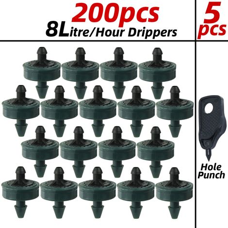 (Goutteur 8 L - 200 pièces) Goutteur d'irrigation goutte à goutte automatique 1/4'' pour jardin, débit constant et économie d'eau, buse compte-gouttes pour serre et bonsaï (1/4)