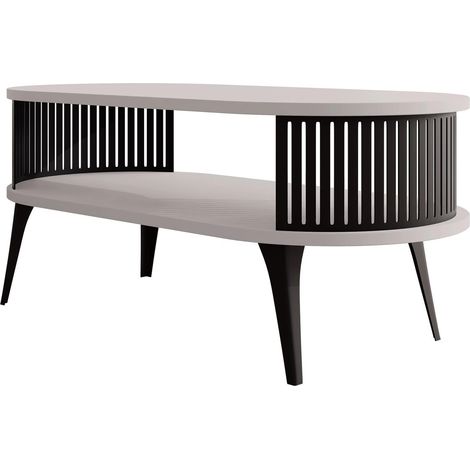 Mesa de centro Vitum III, Negro + Cachemira, 44x50x100cm, Diámetro: 0, Aglomerado laminado, Ovalada