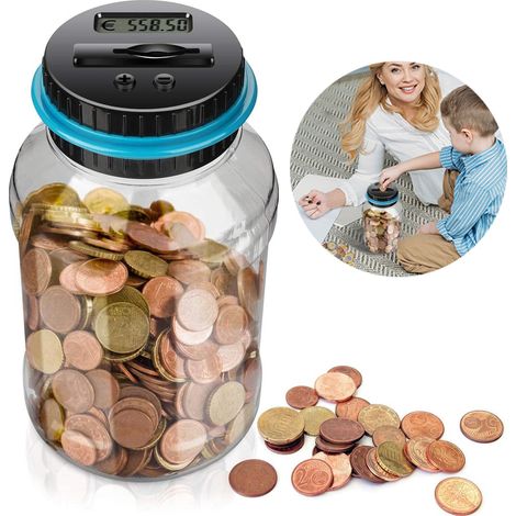 Digital piggy bank counter, automatic coin counting pot, piggy bank, money saving box, coin saving container with LCD screen and large capacity for children and adults