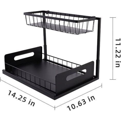 pair Organiseur sous évier en titane, organiseur coulissant pour armoire, étagère d'évier coulissante à 2 niveaux, organiseur de cuisine, organiseur de salle de bain, noir