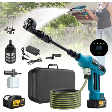 Nettoyeur haute pression - 250 bars,pistolet de pulvérisation électrique à 4 vitesses,adapté au nettoyage et à l'arrosage du jardin,batterie incluse. (1/5)