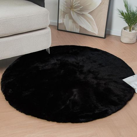 Teppich Kunstfell rund flauschig waschbar 120 cm (Rund) Schwarz (1/5)