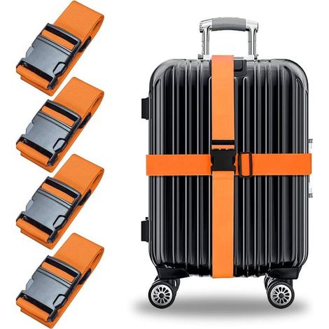 Confezione da 4 cinghie regolabili arancioni per valigie/bagagli (1/5)