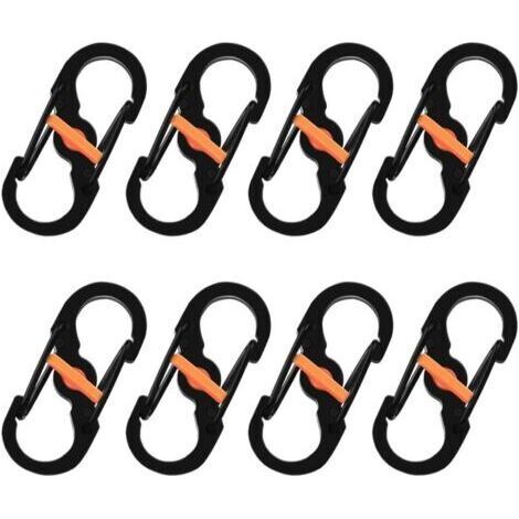 8 Pièces S Mousquetons Crochet Mousqueton Mousqueton en Métal Mini Mousqueton Forme S Mousquetons S Bague Mousqueton Noir en Acier Inoxydable pour Voyages Camping Randonnée Pêche