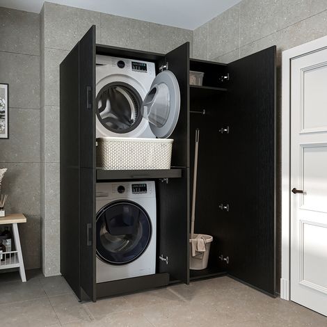 Roomart DORA-I Waschmaschinen-Überbauschrank 130, Schwarz-Eiche