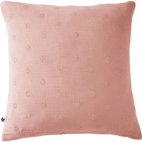 OUREA MOTIF - Taie d'Oreiller 60x60cm Gaze de Coton Rose Pêche à Fleurs Ajourées (1/5)