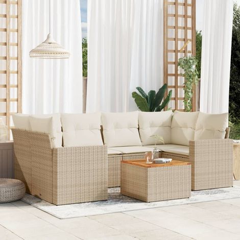 Set sofás de jardín 7 piezas y cojines ratán sintético beige vidaXL (1/3)