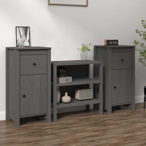 Aparadores 2 uds madera maciza de pino gris 40x35x80 cm (1/4)