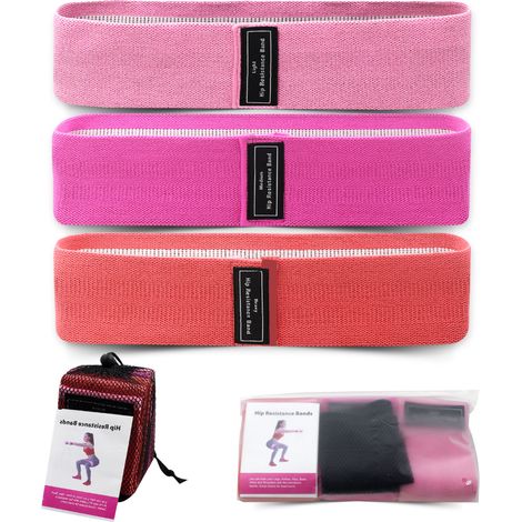 Bandes de résistance de Yoga en tissu, 3 pièces, boucle d'entraînement antidérapante, bandes de hanche pour l'exercice physique, caoutchouc Rose rouge (1/3)