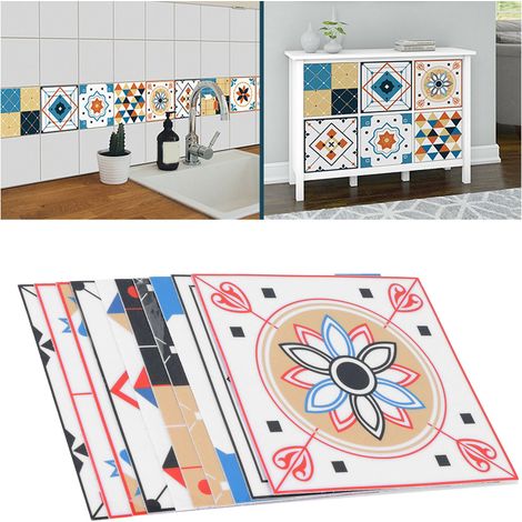 Pegatinas decorativas autoadhesivas para pared/cocina – Paquete de 10 pegatinas de PVC, 15 x 15 cm, diseño geométrico nórdico, resistentes a las manchas y al agua. (1/5)