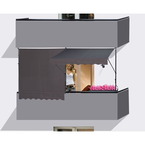 2 Stück Klemmmarkise 250x130cm GRAU Balkonmarkise Sonnenschutz Terrassenüberdachung Höhenverstellbar von 200-290cm Markise Balkon ohne Bohren (1/5)