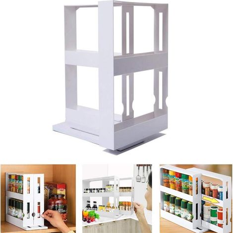 Porte-épices, 2 Niveaux Porte-épices Rotatif Extractible Cuisine Placard Étagère de Rangement Étagère à Épices Pots dassaisonnement Organisateur (1/5)