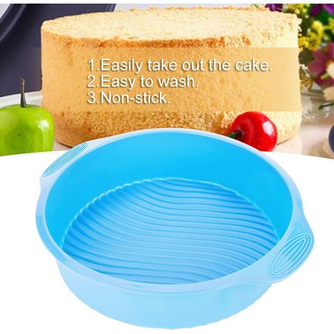 Runde blaue Silikon-Kuchenform, 23 cm Durchmesser, vielseitige Ofenbackform, antihaftbeschichtet, hitzebeständig, für Gebäck und Desserts (1/3)