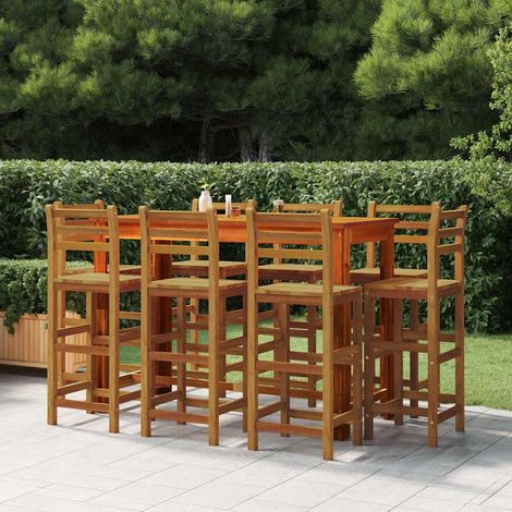 Ensemble Table de bar + 8 Chaises de bar de jardin - Table Haute avec 8 Tabourets Bois d'acacia solide BV524786 - BonneVie (1/5)