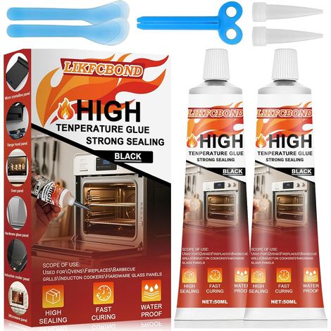 Colle Haute Température, 100ml Scellant Haute Température, Silicone Noire Haute Température pour Cheminées, Poêles, Fours, Boucliers Thermiques, 2 Pièces, 50ML (1/5)