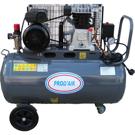 Prodair – Compresseur 200 Litres 4 CV 10 bars lubrifié courroie sur roues – Débit d'air 313 lt/min à 7 bars – Moteur en fonte pour usage intensif