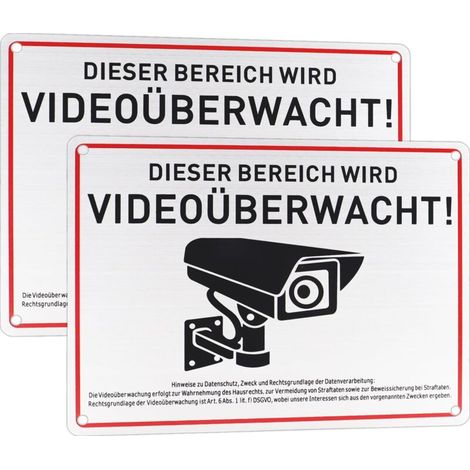 Warnschilder für Videoüberwachung – Set mit 2 Aluminiumaufklebern, 20 x 15 cm, zur Kennzeichnung privater Videoüberwachung