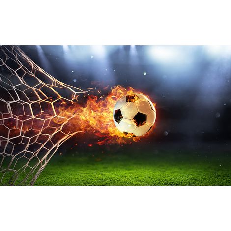 Papier peint panoramique Foot / Football - Ballon de foot en feu - 130 cm x 79 cm (1/2)