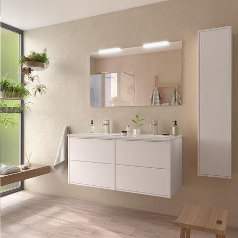 Komplett-Set OPTIMUS 1200 WHITE SATIN + Waschtisch + Spiegel + Leuchte (1/2)