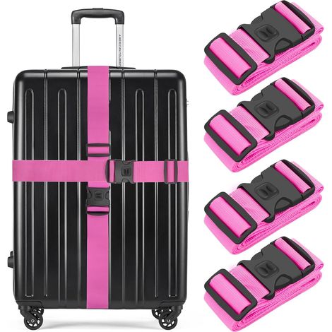 Lot de 4 Sangles de Bagage pour valises, Sangles de Bagages Robustes, Sangles réglables - Accessoire de qualité supérieure pour Fermeture de Sac de Voyage