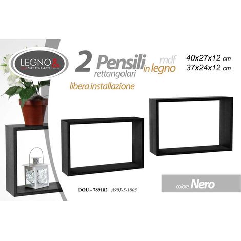 Set 2 Mensole a Muro Moduli da Parete Pensili Rettangolari in Legno Nero 40 cm