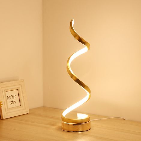 Dimmable Led Spirale Lampe De Table - 18w Protection Des Yeux Led Courbe Lampe De Chevet (Blanc Chaud) (Or) (1/5)